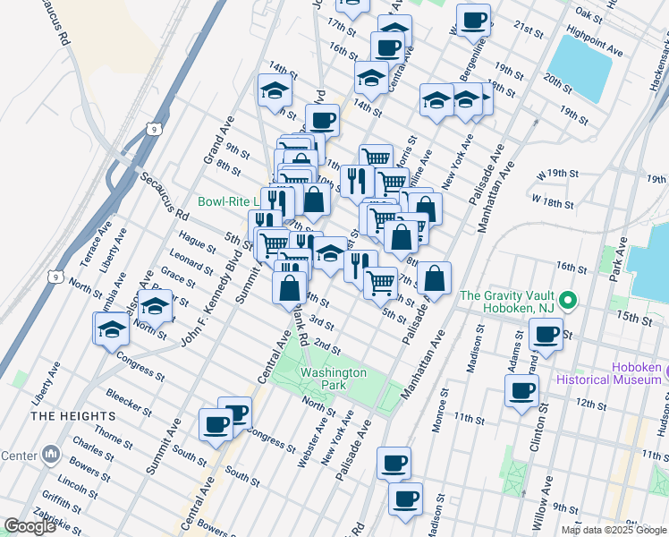 map of restaurants, bars, coffee shops, grocery stores, and more near 601 West Street in Union City