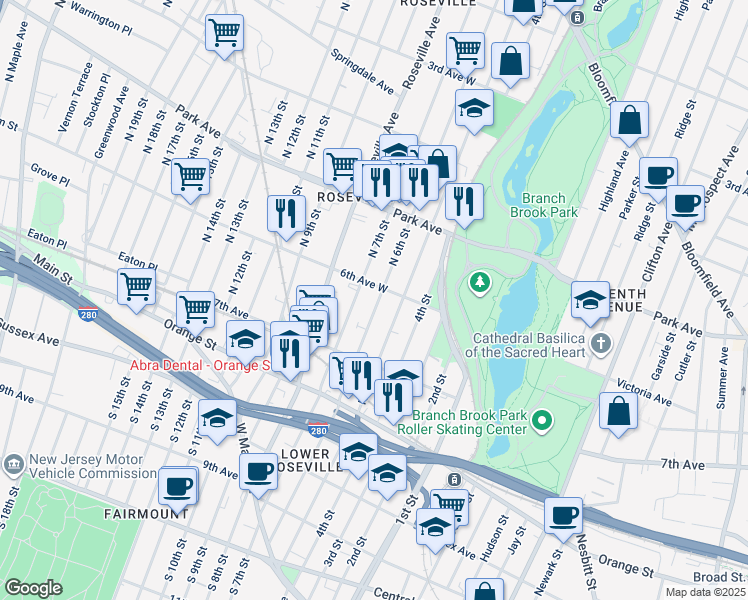 map of restaurants, bars, coffee shops, grocery stores, and more near 228 North 6th Street in Newark