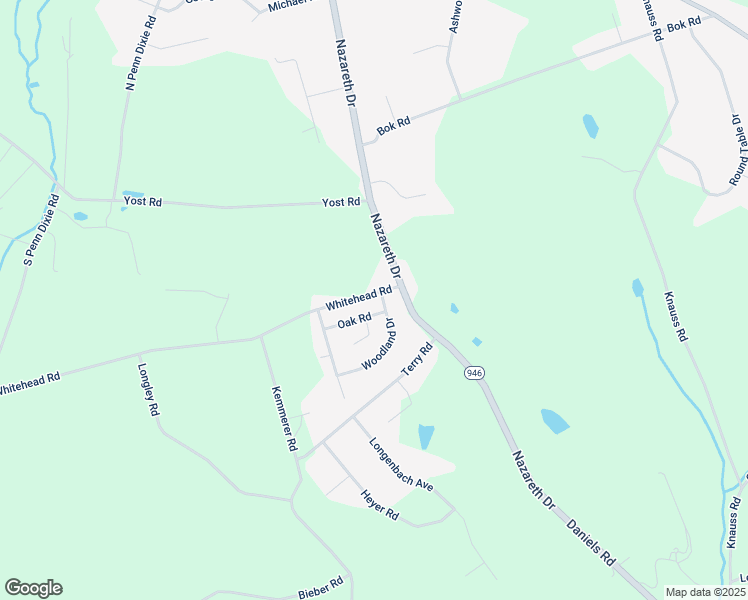 map of restaurants, bars, coffee shops, grocery stores, and more near 2141 Whitehead Road in Nazareth