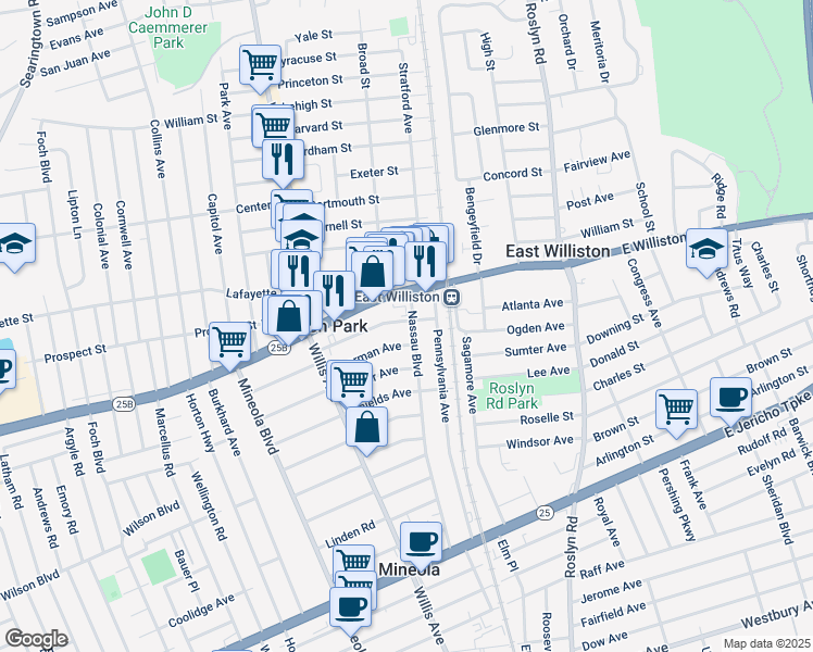 map of restaurants, bars, coffee shops, grocery stores, and more near 473 Nassau Boulevard in Williston Park