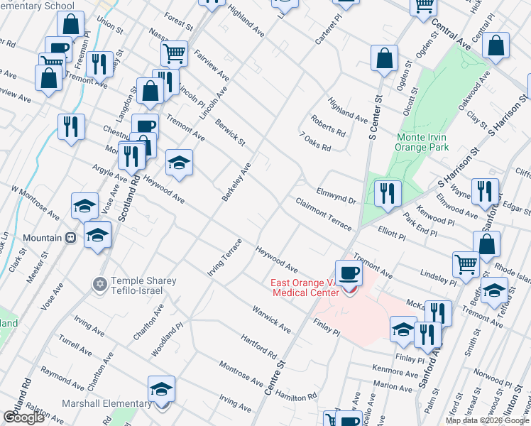 map of restaurants, bars, coffee shops, grocery stores, and more near 645 Mosswood Avenue in City of Orange