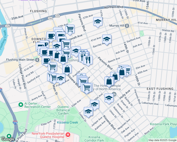 map of restaurants, bars, coffee shops, grocery stores, and more near 143-02 Ash Avenue in Queens