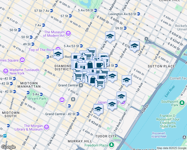 map of restaurants, bars, coffee shops, grocery stores, and more near in New York
