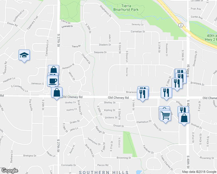 map of restaurants, bars, coffee shops, grocery stores, and more near 5649 South 31st Street in Lincoln