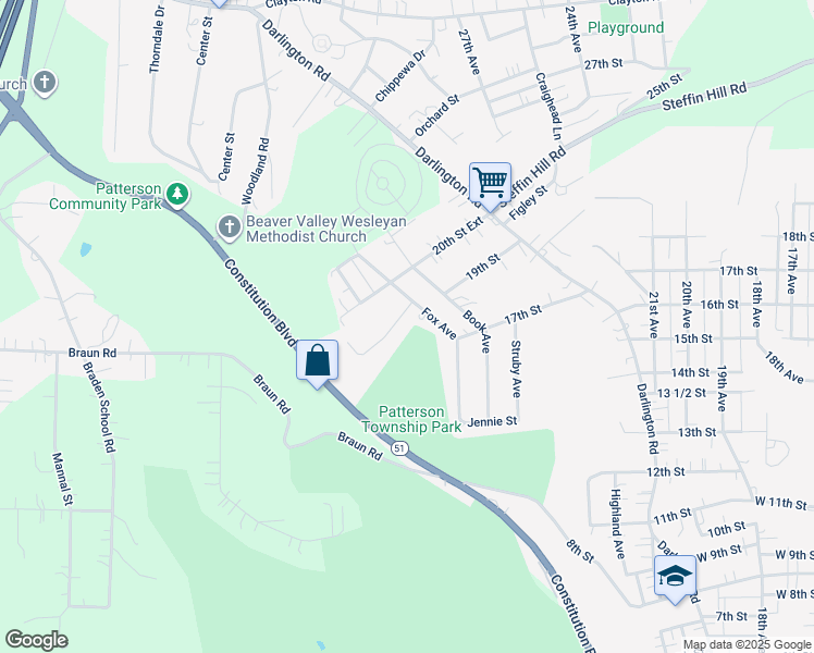 map of restaurants, bars, coffee shops, grocery stores, and more near 5 Ray Street in Beaver Falls