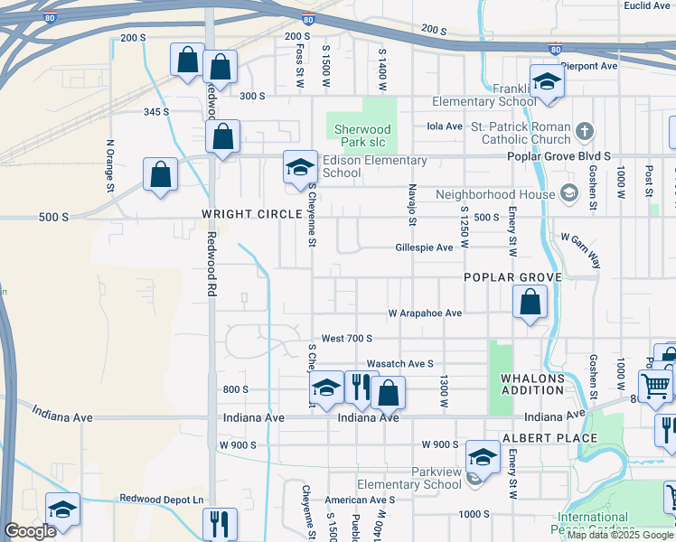 map of restaurants, bars, coffee shops, grocery stores, and more near 1470 West 600 South in Salt Lake City