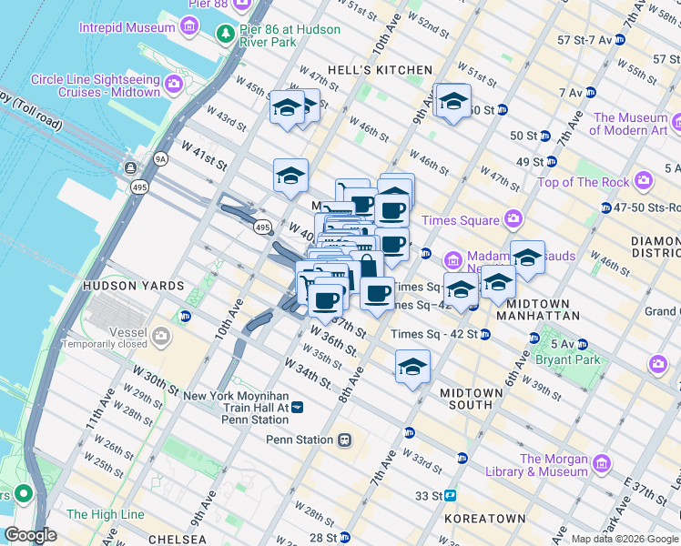 map of restaurants, bars, coffee shops, grocery stores, and more near in New York