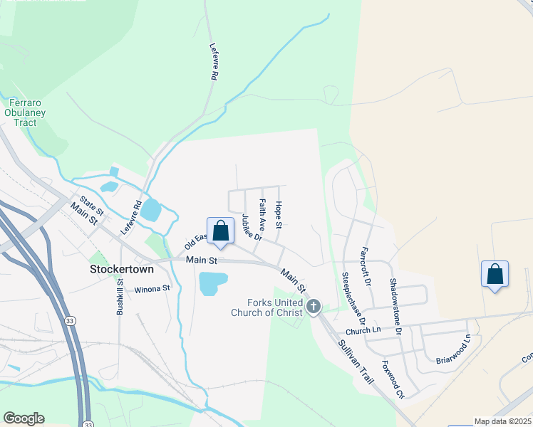 map of restaurants, bars, coffee shops, grocery stores, and more near 213 Faith Avenue in Easton