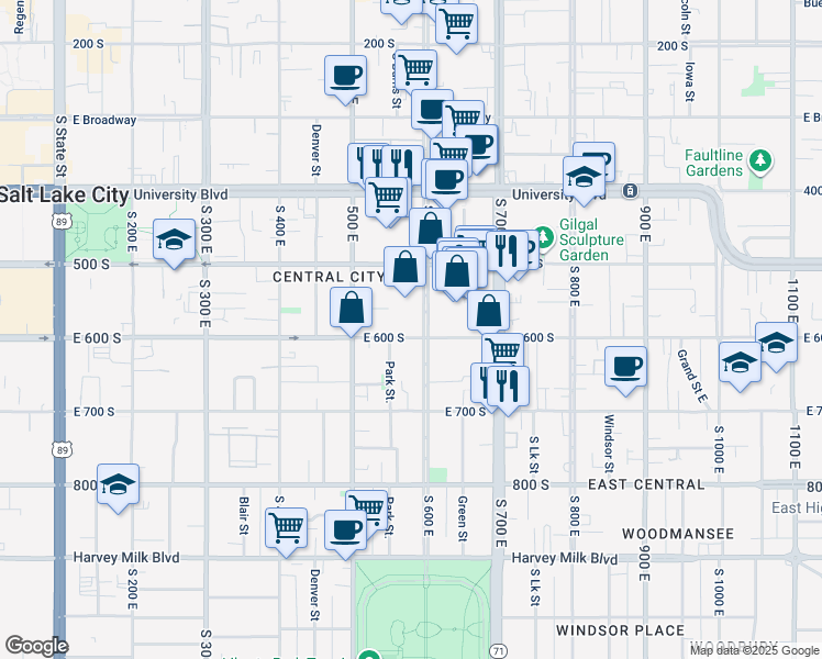 map of restaurants, bars, coffee shops, grocery stores, and more near 567 East 600 South in Salt Lake City