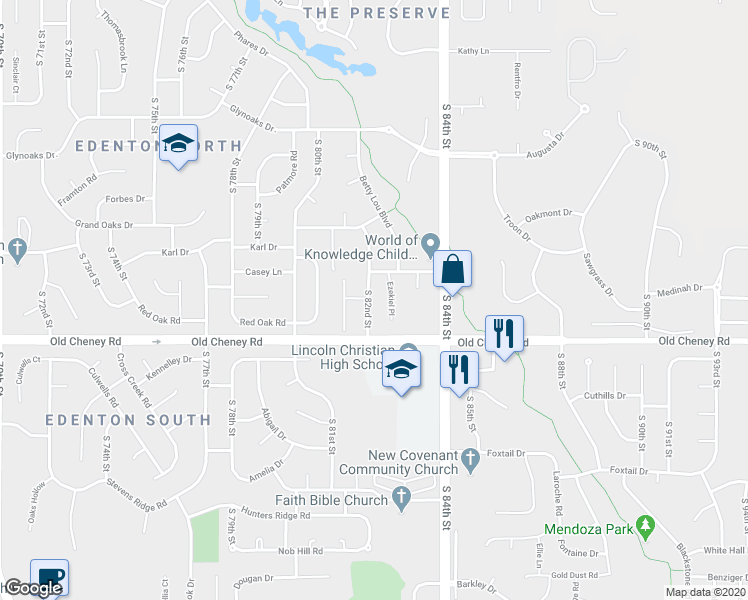 map of restaurants, bars, coffee shops, grocery stores, and more near 5600 South 82nd Street in Lincoln