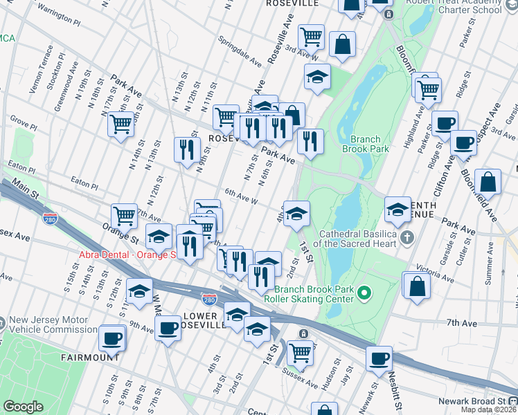 map of restaurants, bars, coffee shops, grocery stores, and more near 229 6th Avenue West in Newark