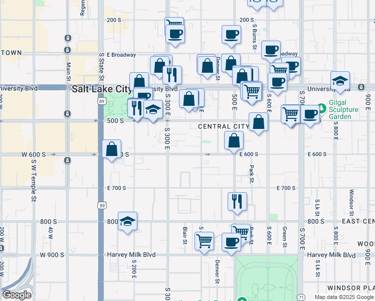 map of restaurants, bars, coffee shops, grocery stores, and more near 339 East 600 South in Salt Lake City