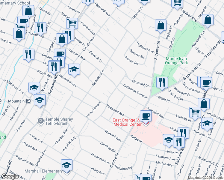 map of restaurants, bars, coffee shops, grocery stores, and more near 645 Mosswood Avenue in City of Orange