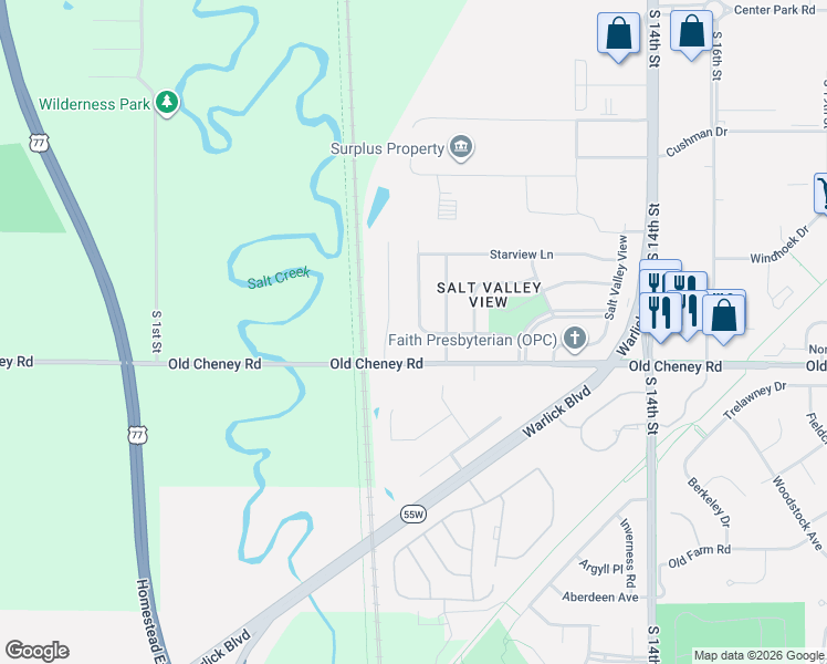 map of restaurants, bars, coffee shops, grocery stores, and more near 5535 Wilderness View in Lincoln
