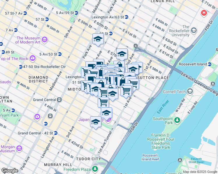 map of restaurants, bars, coffee shops, grocery stores, and more near in New York