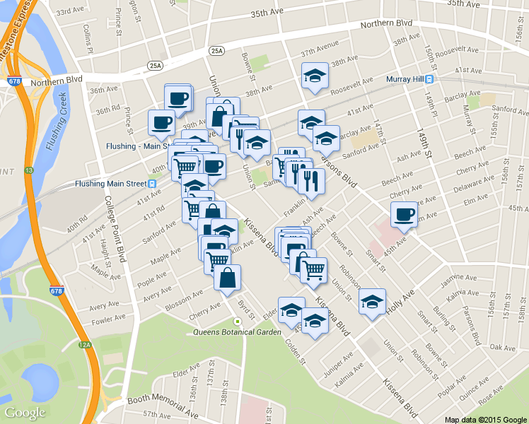 map of restaurants, bars, coffee shops, grocery stores, and more near 42-52 Union Street in Queens