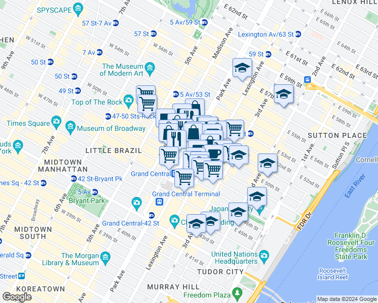 map of restaurants, bars, coffee shops, grocery stores, and more near in New York