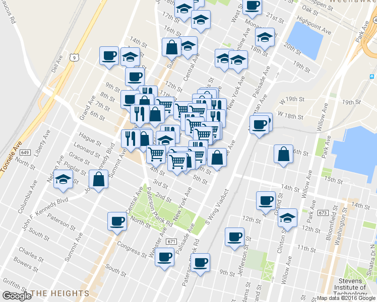 map of restaurants, bars, coffee shops, grocery stores, and more near 613 Bergenline Avenue in Union City