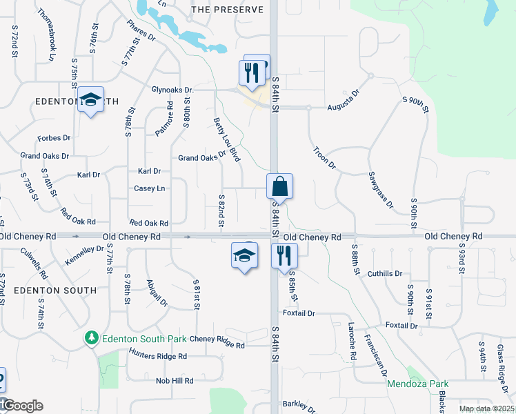 map of restaurants, bars, coffee shops, grocery stores, and more near 5601 South 84th Street in Lincoln