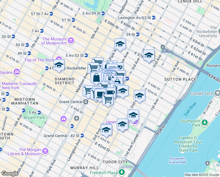 map of restaurants, bars, coffee shops, grocery stores, and more near in New York