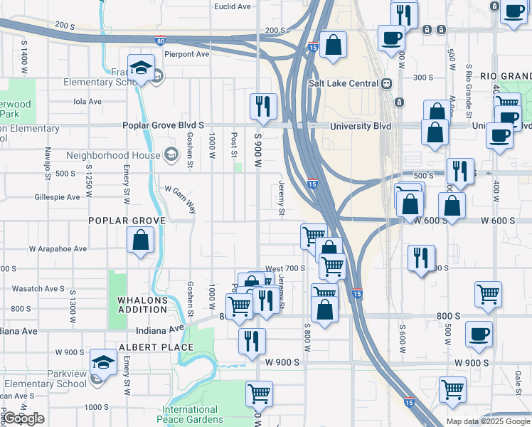 map of restaurants, bars, coffee shops, grocery stores, and more near 577 South 900 West in Salt Lake City
