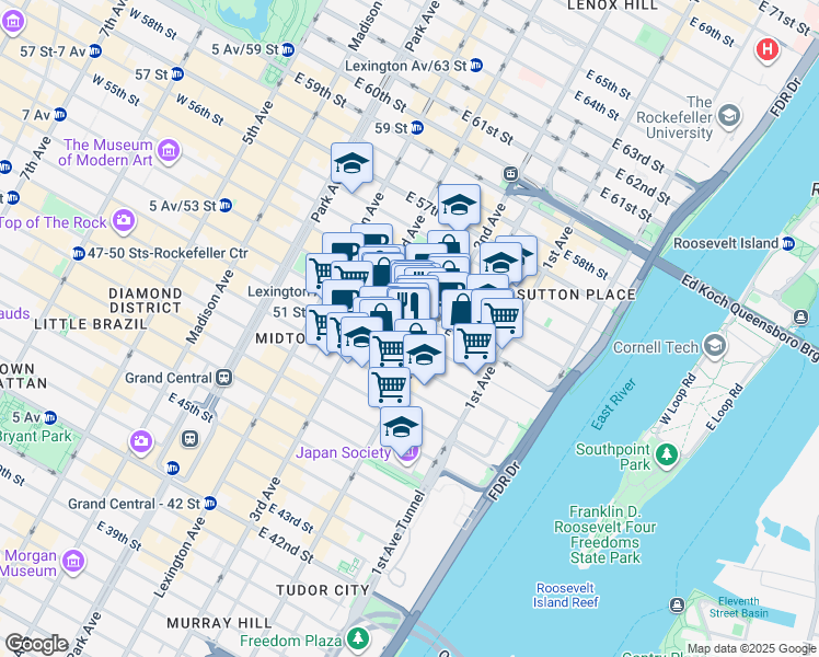 map of restaurants, bars, coffee shops, grocery stores, and more near in New York