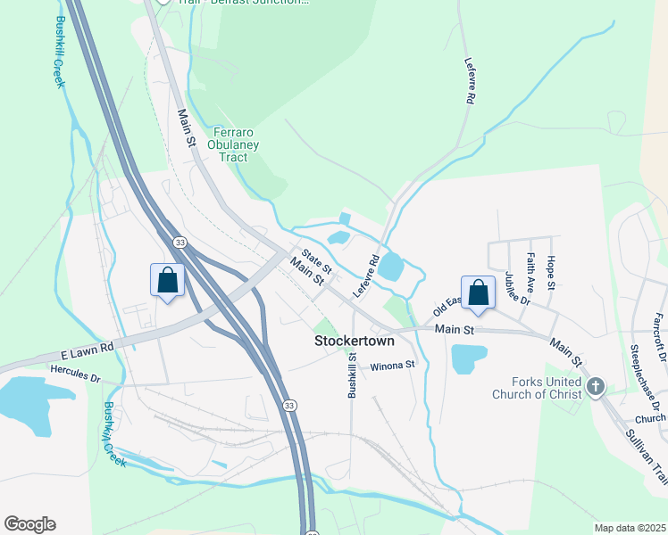 map of restaurants, bars, coffee shops, grocery stores, and more near 3 Werkheiser Avenue in Stockertown