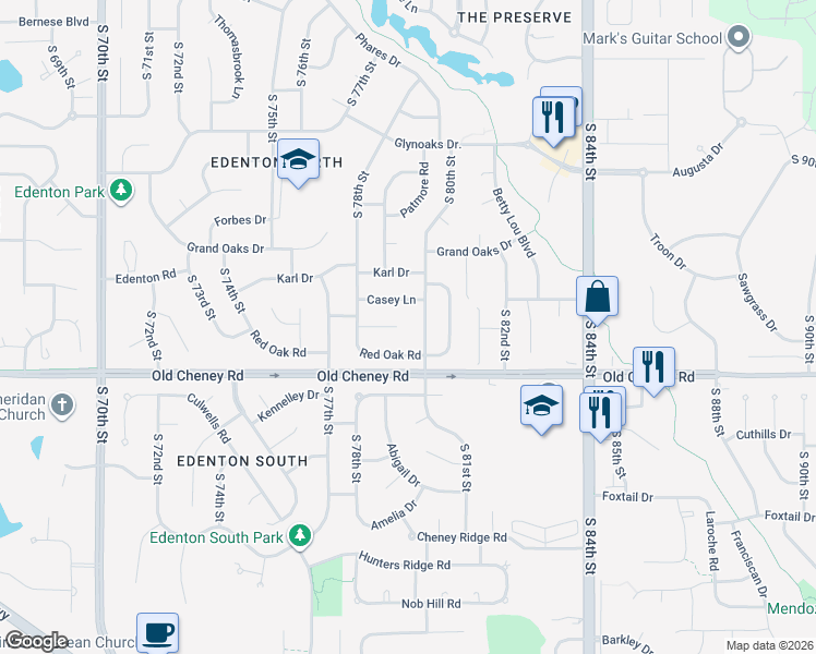 map of restaurants, bars, coffee shops, grocery stores, and more near 7849 Barrington Place in Lincoln