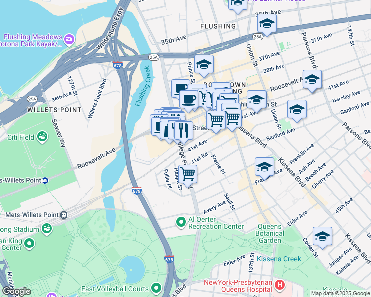 map of restaurants, bars, coffee shops, grocery stores, and more near in Queens