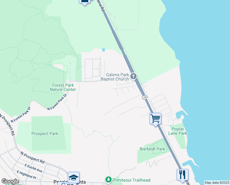 map of restaurants, bars, coffee shops, grocery stores, and more near 5717 East Terrace Court in Peoria Heights