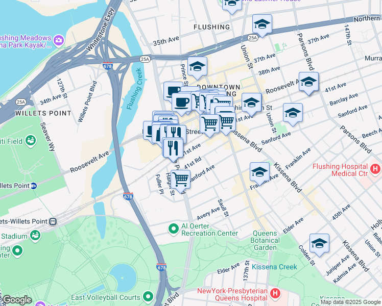 map of restaurants, bars, coffee shops, grocery stores, and more near in Queens