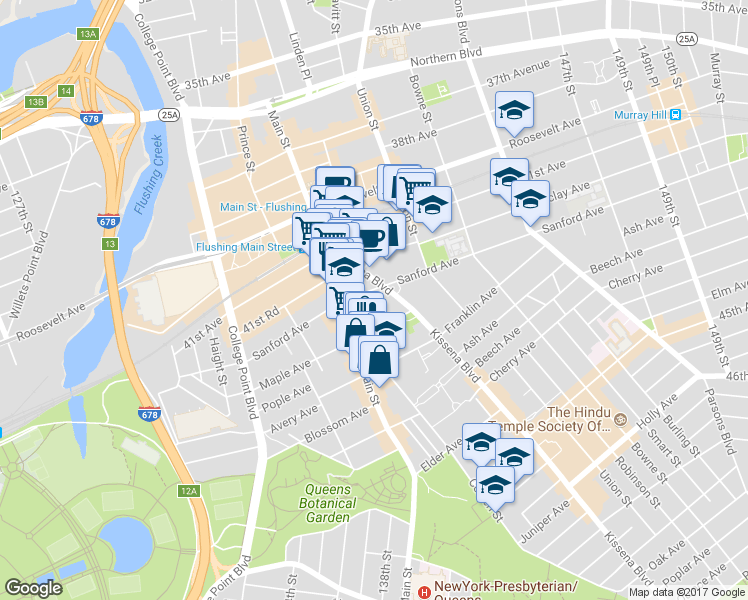 map of restaurants, bars, coffee shops, grocery stores, and more near in Queens