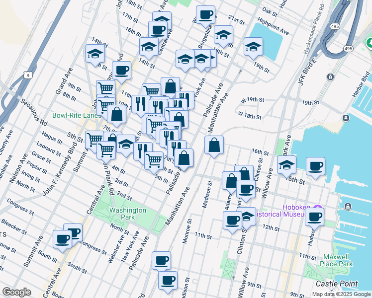 map of restaurants, bars, coffee shops, grocery stores, and more near 308 8th Street in Union City
