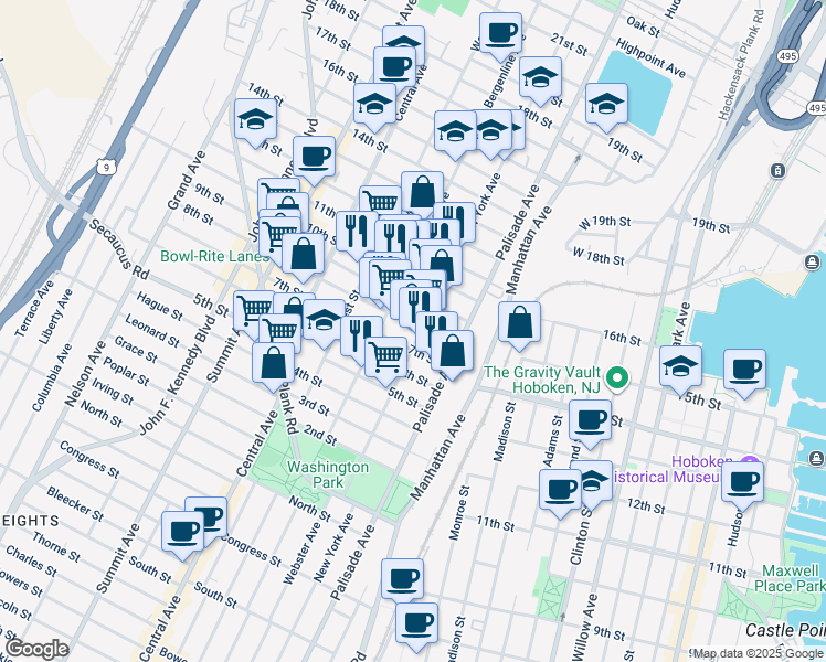 map of restaurants, bars, coffee shops, grocery stores, and more near 703 New York Avenue in Union City