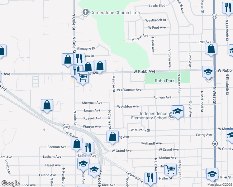 map of restaurants, bars, coffee shops, grocery stores, and more near 1225 Northwold Street in Lima