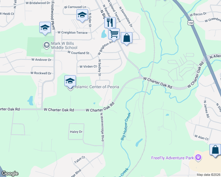 map of restaurants, bars, coffee shops, grocery stores, and more near 5621 N Mooring Way in Peoria