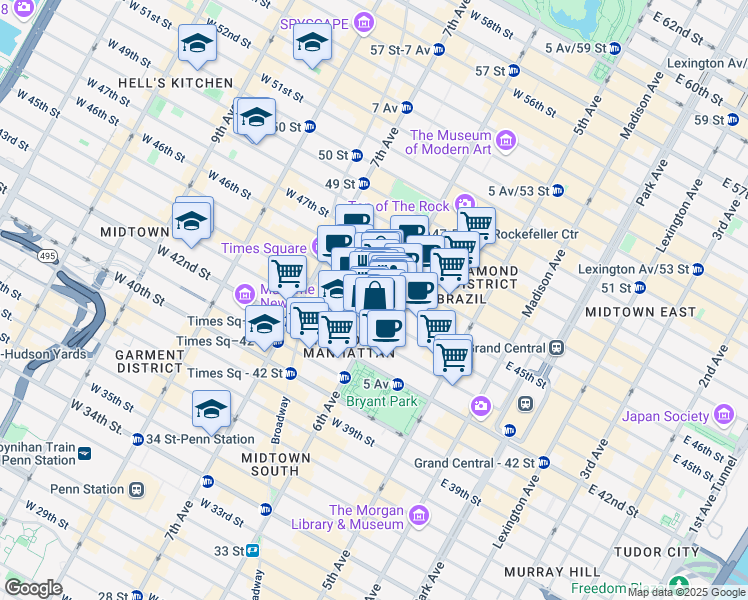 map of restaurants, bars, coffee shops, grocery stores, and more near in New York