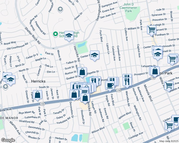 map of restaurants, bars, coffee shops, grocery stores, and more near 232 Lafayette Street in Williston Park