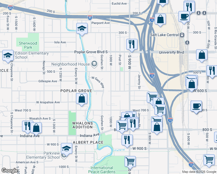 map of restaurants, bars, coffee shops, grocery stores, and more near 581 1000 West in Salt Lake City