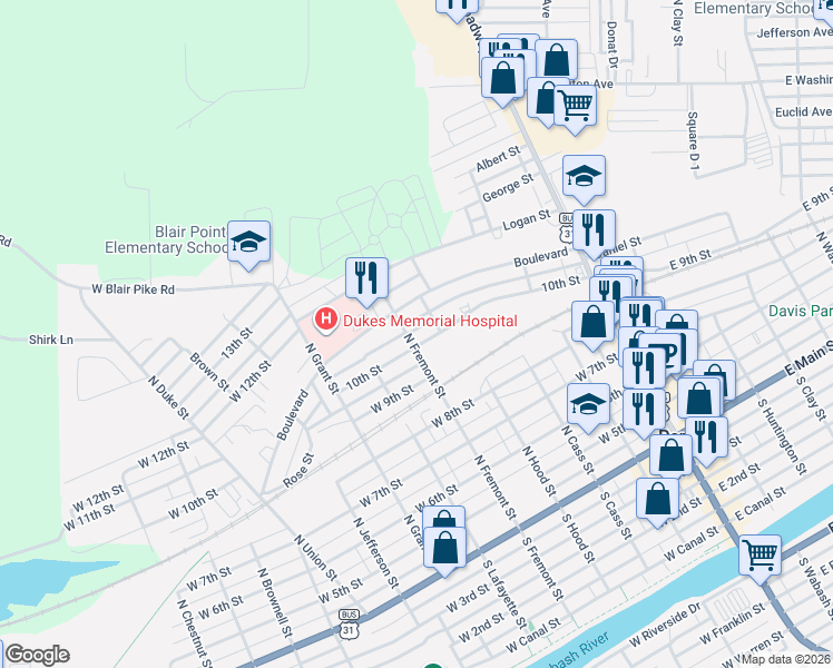 map of restaurants, bars, coffee shops, grocery stores, and more near 150-198 10th Street in Peru
