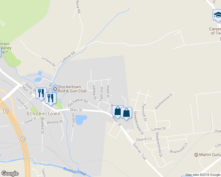 map of restaurants, bars, coffee shops, grocery stores, and more near 221 Hope Street in Easton