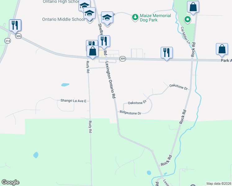 map of restaurants, bars, coffee shops, grocery stores, and more near 126-162 Lexington-Ontario Road in Ontario