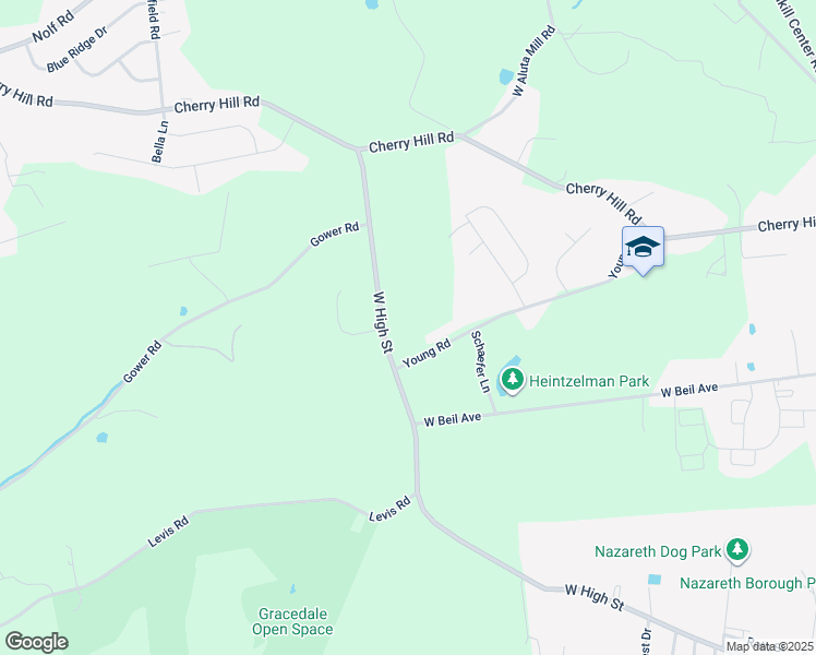 map of restaurants, bars, coffee shops, grocery stores, and more near 282 Young Road in Nazareth