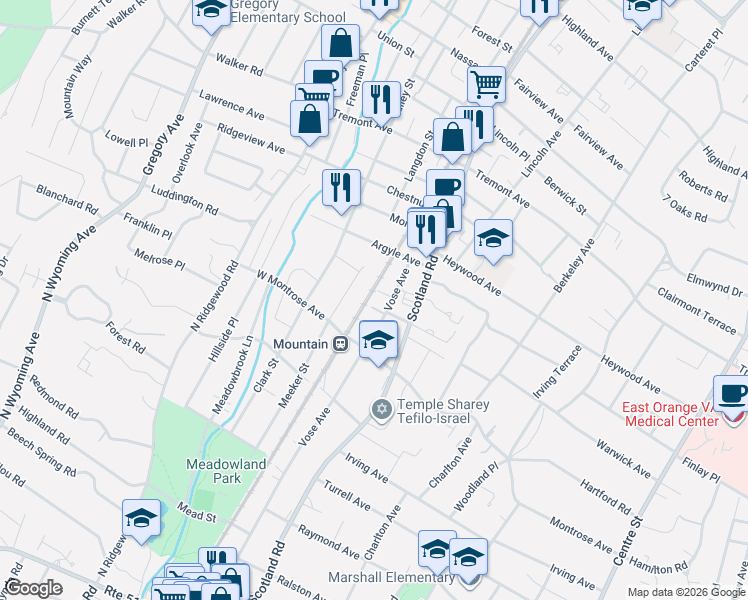 map of restaurants, bars, coffee shops, grocery stores, and more near 533 Vose Avenue in South Orange