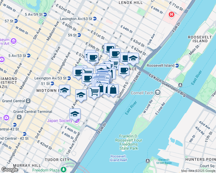 map of restaurants, bars, coffee shops, grocery stores, and more near in New York