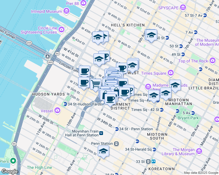 map of restaurants, bars, coffee shops, grocery stores, and more near in New York