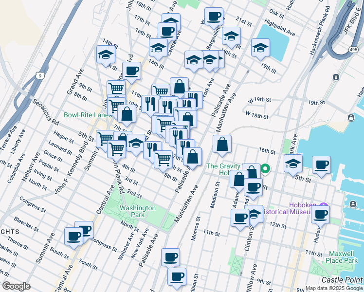map of restaurants, bars, coffee shops, grocery stores, and more near 308 8th Street in Union City