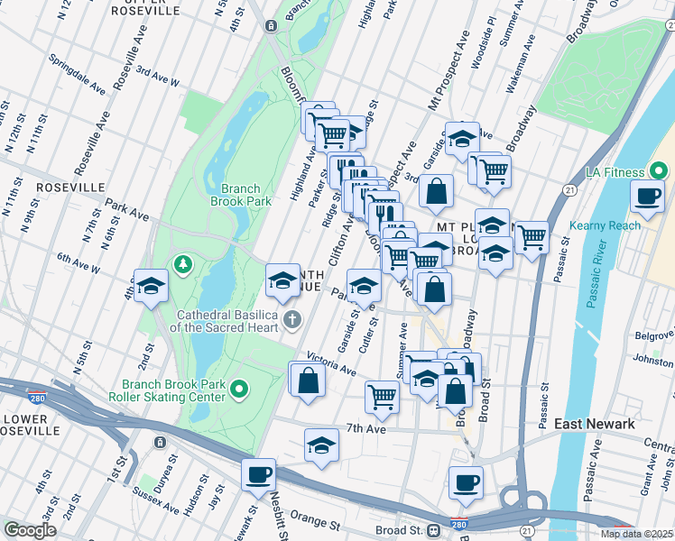 map of restaurants, bars, coffee shops, grocery stores, and more near in Newark