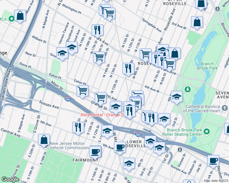 map of restaurants, bars, coffee shops, grocery stores, and more near 5b North 12th Street in Newark