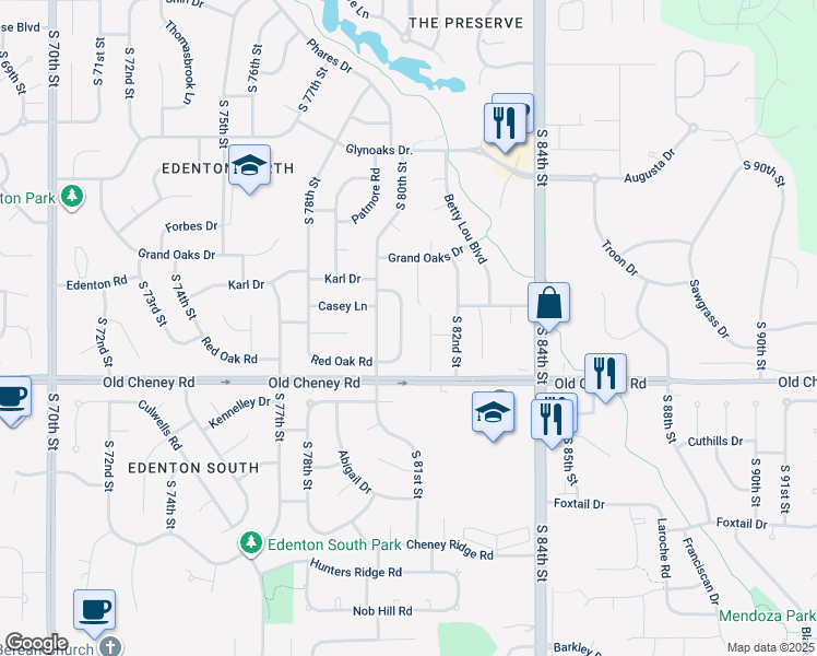 map of restaurants, bars, coffee shops, grocery stores, and more near 5609 Barrington Park Drive in Lincoln
